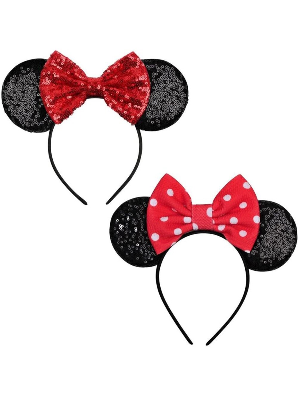 Women Red black Sequin Handmade Mickey Mouse Headband 2 Pieces